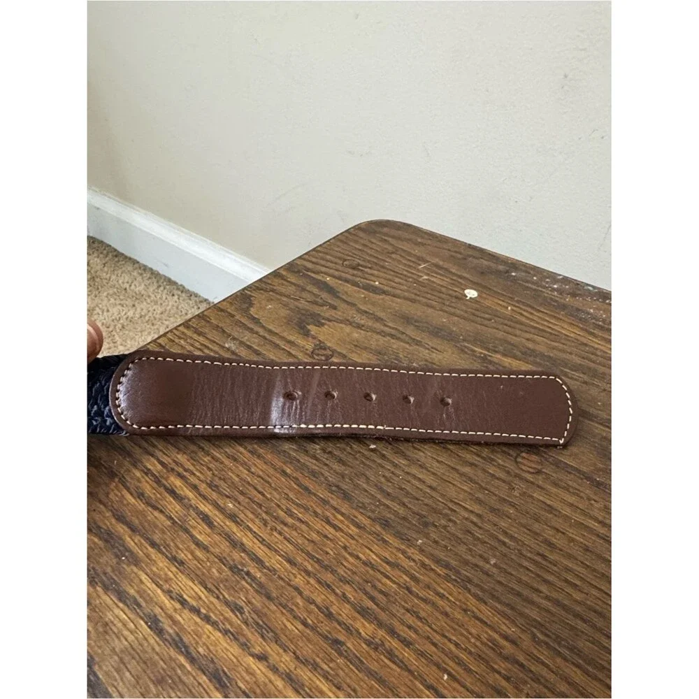 Men's Navy Braided Leather-Trim Brass Buckle Belt size 42 Nautical Preppy Summer